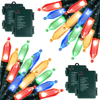 Brightown Battery Operated Christmas Lights 4 Pack 18 Feet 50 LED Clear Mini String Lights with 8 Modes Waterproof Tree Lights for Xmas Outdoor Indoor Holiday Party Garden Decor, Warm White