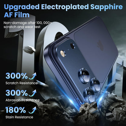 Uyiton Compatible with iPhone 17 Pro Max Camera Lens Protector - [Not Easy to Break][Strong Adsorption][Case-Friendly] Metal Tempered Glass Rear Camera Screen Cover - Deep Blue