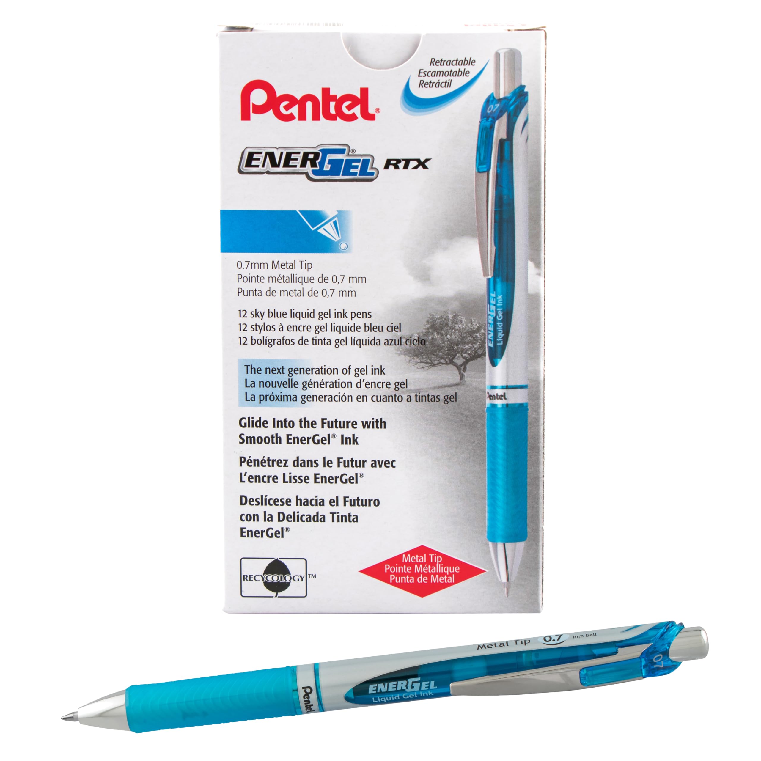 Pentel EnerGel Retractable Liquid Gel Pens, Medium Point, 0.7 mm, Silver Barrel, 12 Black Ink pens, the Ultimate writing pens, the Best Writing Pens for office, school and journaling, Pack of 12