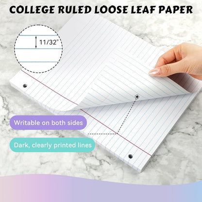 Loose Leaf Paper Wide Ruled Notebook Paper, 8" x 10.5" Lined Filler Paper for 3-Ring Binders, 3-Hole Punched Writing Paper-120 Sheets, White