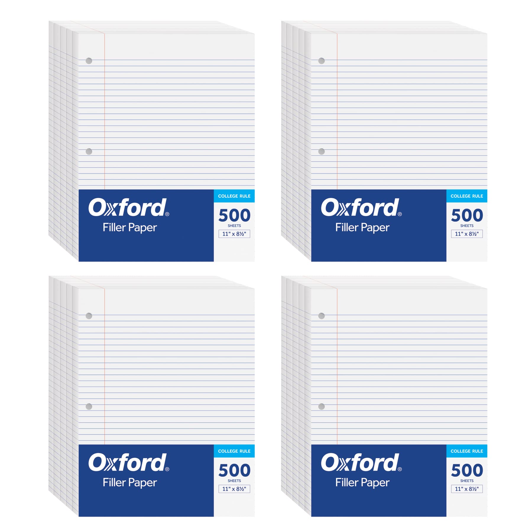 Oxford Loose Leaf Paper, 500 Sheets, College Rule Filler Notebook Paper, 8-1/2" x 11", 3-Hole Punched Fits 3-Ring Binders (62349)