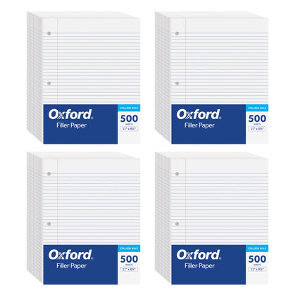 Oxford Loose Leaf Paper, 500 Sheets, College Rule Filler Notebook Paper, 8-1/2" x 11", 3-Hole Punched Fits 3-Ring Binders (62349)