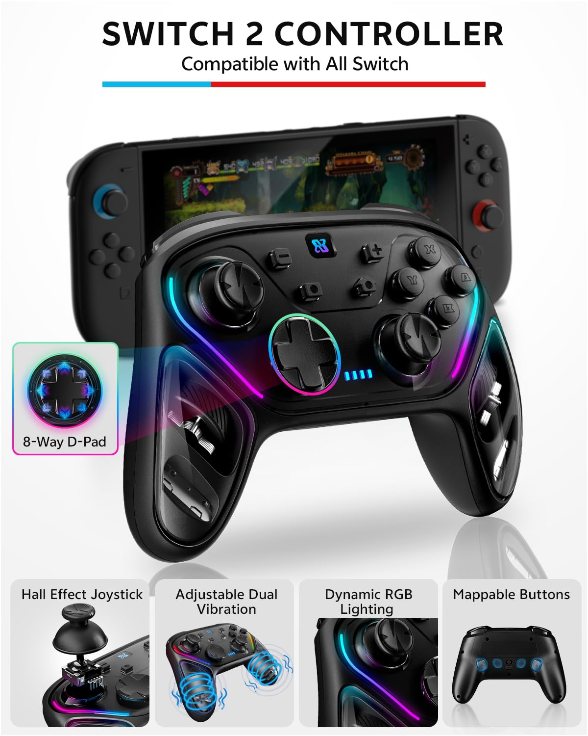 Switch 2 Pro Controllers Accessories Bundle for Nintendo 17-in-1: Carrying Case, Screen Protector, Thumb Grip for Joycon, Dockable Console Protective Cover Shell, Steering Wheel, 2025 Switch2 Game Kit