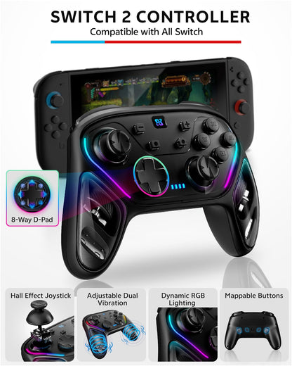 Switch 2 Pro Controllers Accessories Bundle for Nintendo 17-in-1: Carrying Case, Screen Protector, Thumb Grip for Joycon, Dockable Console Protective Cover Shell, Steering Wheel, 2025 Switch2 Game Kit