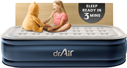 Queen Air Mattress, 18” Raised Inflatable Bed with Built-in Pump, Waterproof Velvety Top, Ergonomic Design, Reinforced Support, and Carry Bag for Home, Camping, and Guests
