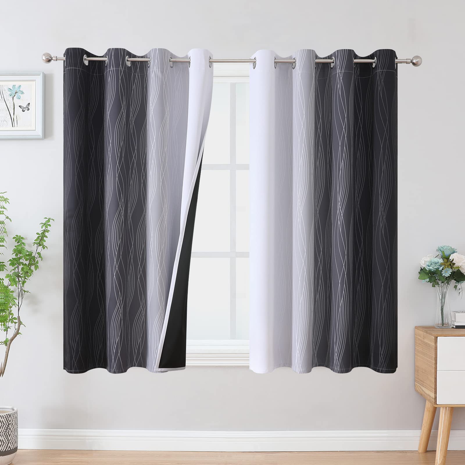 Estelar Textiler Beige and Greyish White Blackout Curtains for Living Room, Full Room Darkening Gradient Drapes for Bedroom, Thermal Insulated Ombre Grommet Curtains for Dining Room,52Wx84L,2 Panels