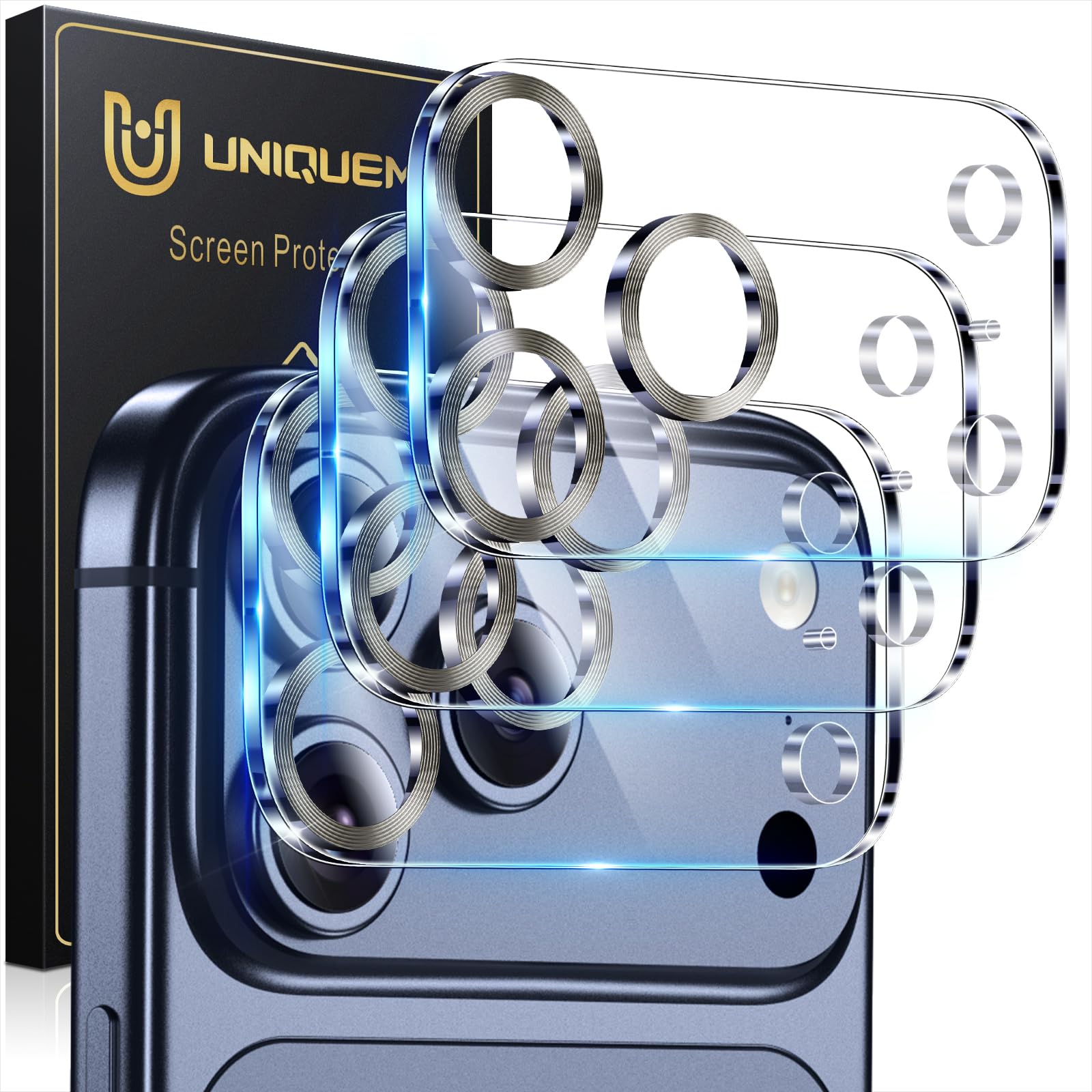 UniqueMe Compatible for 3 Pack iPhone 17 Pro Camera Lens Protector - [Drop Protection] 9H Tempered Glass Camera Cover Screen [Update New Version]【Not for 17 Pro Max】