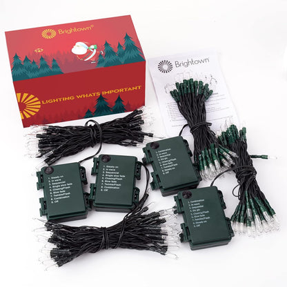 Brightown Battery Operated Christmas Lights 4 Pack 18 Feet 50 LED Clear Mini String Lights with 8 Modes Waterproof Tree Lights for Xmas Outdoor Indoor Holiday Party Garden Decor, Warm White