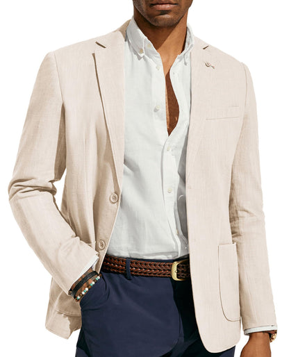 PJ PAUL JONES Mens Blazer Casual Cotton-Linen Sport Coat Lightweight 2 Button Unlined Suit Jackets