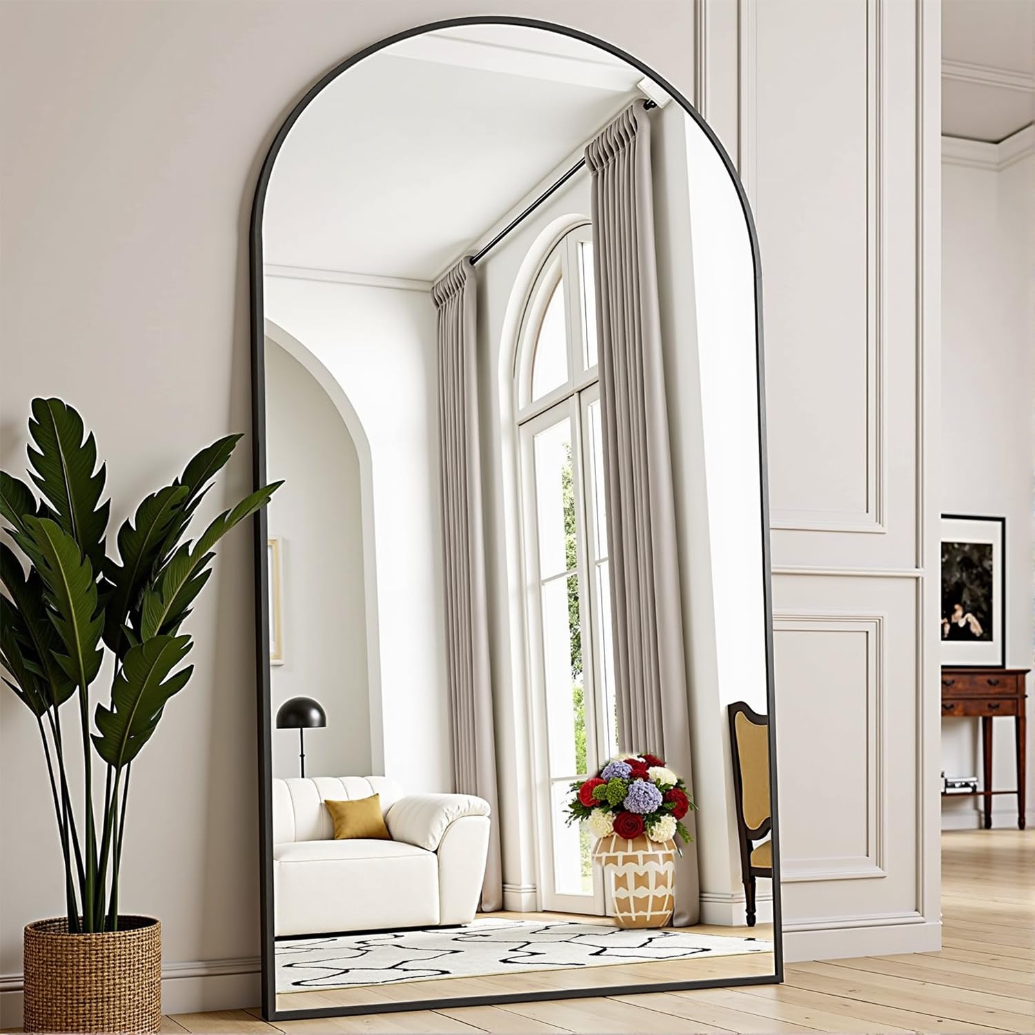 TinyTimes 64''x21'' Arched Full Length Mirror with Stand, Full Body Mirror, Mirrors Full Length Floor Freestanding, Wall Mounted Mirrors for Bedroom Living Room Cloakroom (Gold)