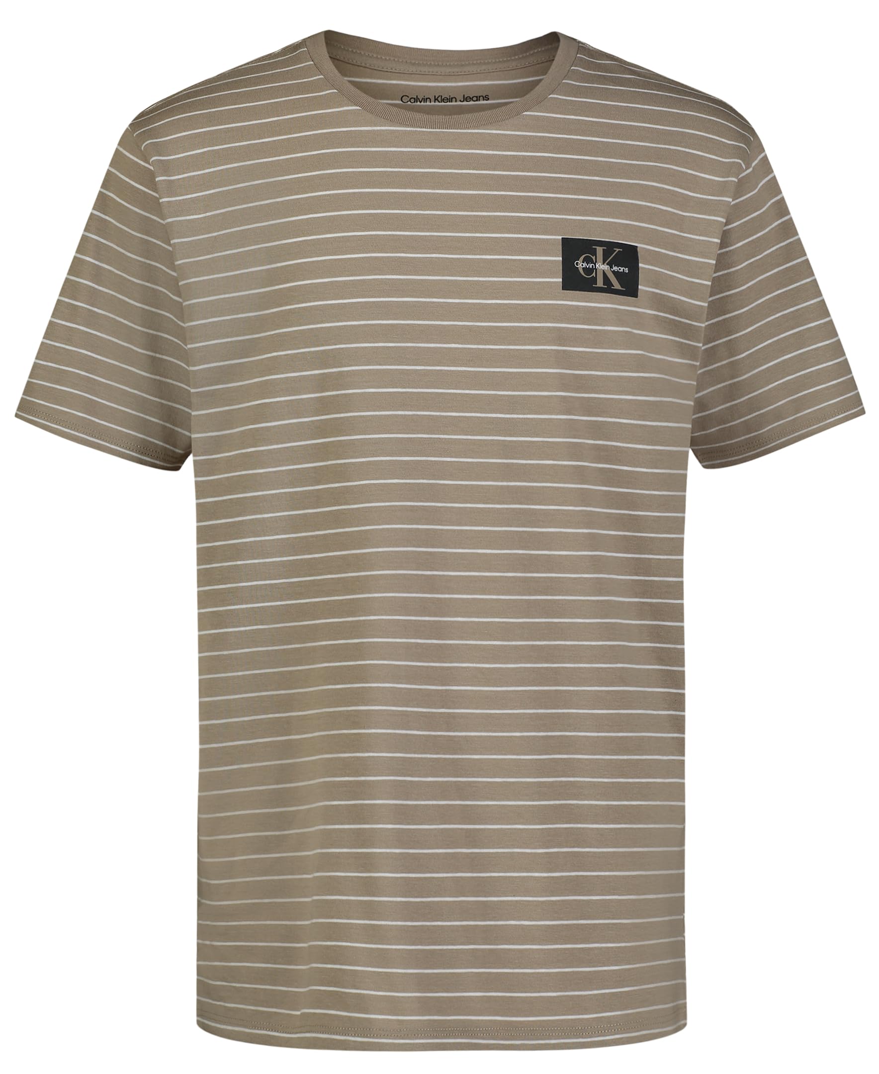 Calvin Klein Boys' Short Sleeve Striped Crew Neck T-Shirt, Soft, Comfortable, Relaxed Fit