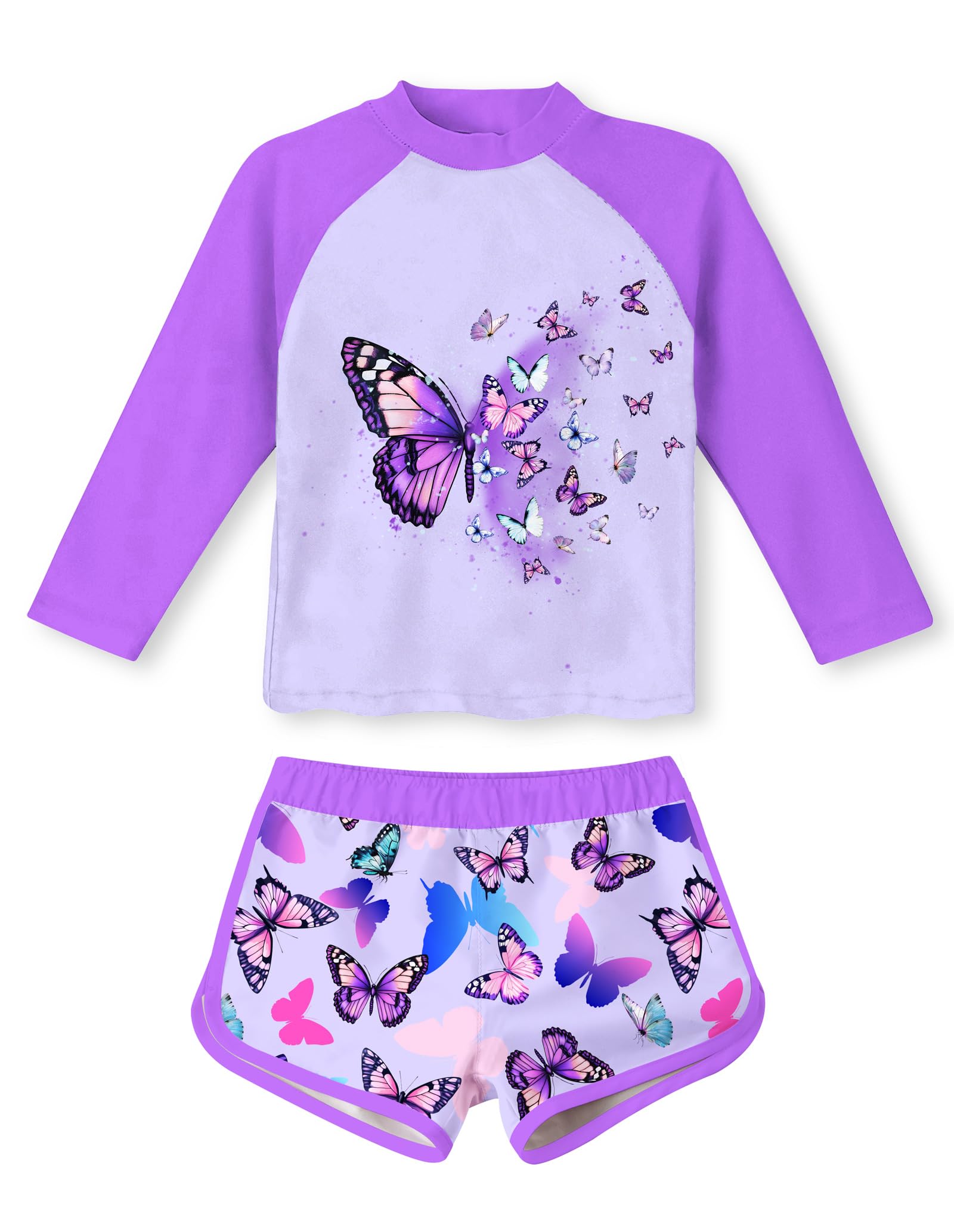 Vogseek 4-10T Girls Rashguard 2 Pieces Long Sleeve Swimsuit Swimwear with Shorts