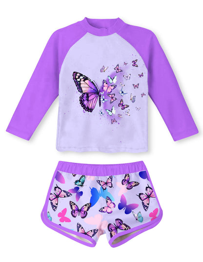 Vogseek 4-10T Girls Rashguard 2 Pieces Long Sleeve Swimsuit Swimwear with Shorts