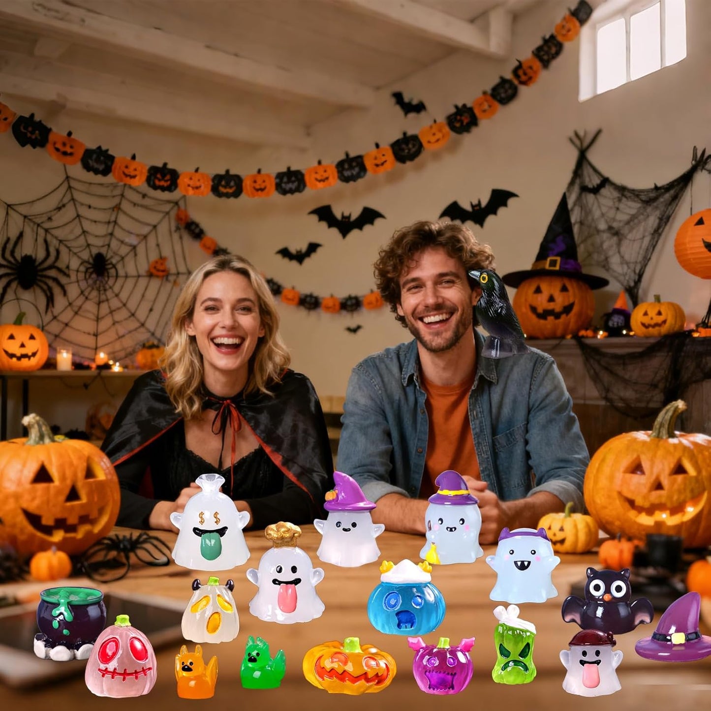 Mini Halloween Figurines 30 PCS, Luminous Halloween Miniatures Bulk for Decor, Mini Resin Animals Variety Pack to Hide, Pumpkin Ghost Owl for Party Favors Bag Fillers Garden Decor, Gifts