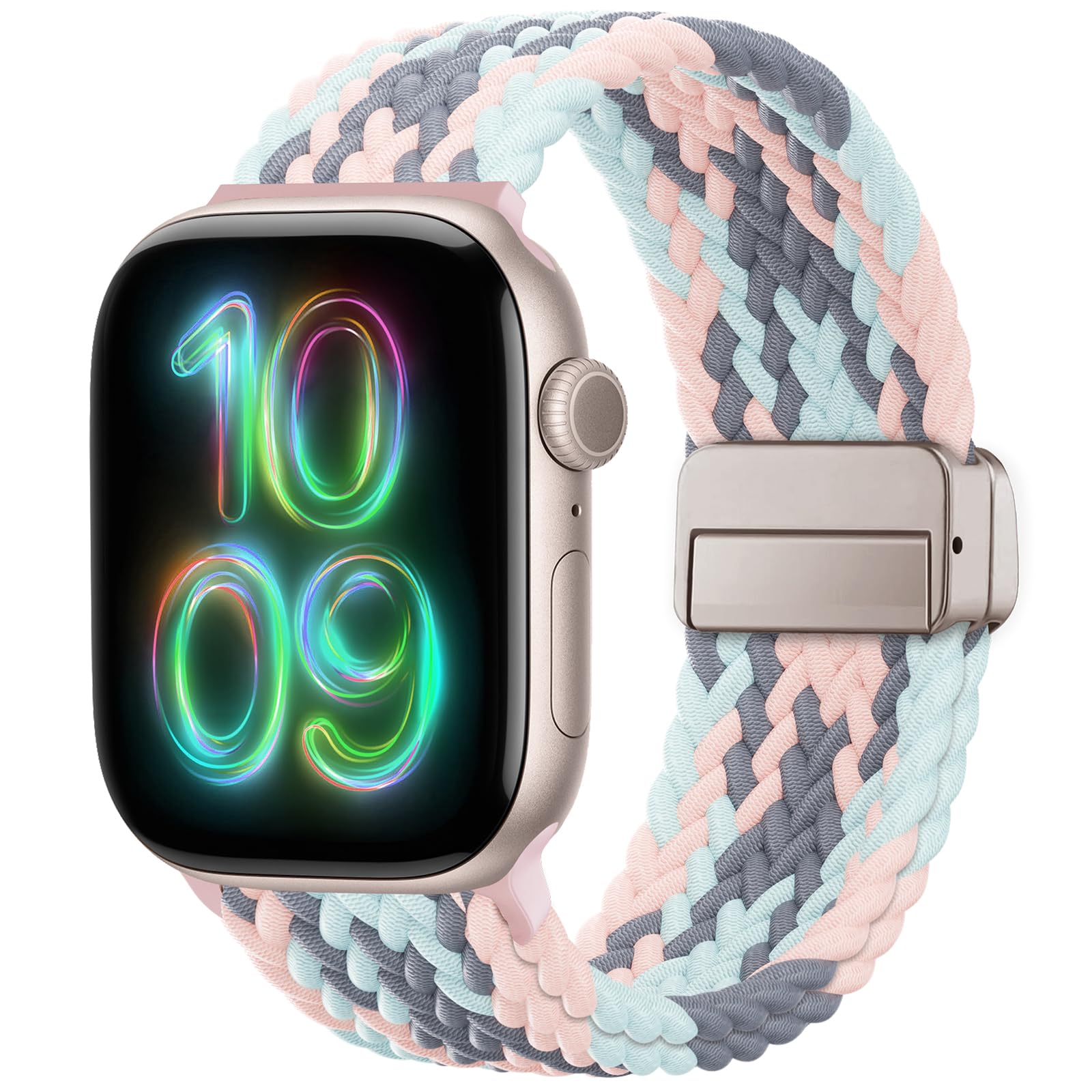 Braided Stretchy Band Compatible with Apple Watch Bands 38mm 40mm 41mm 42mm 44mm 45mm 46mm 49mm Women Men, Soft Nylon Solo Loop Magnetic Sport Strap for iWatch Series 10 9 8 7 6 5 4 3 2 1 SE Ultra