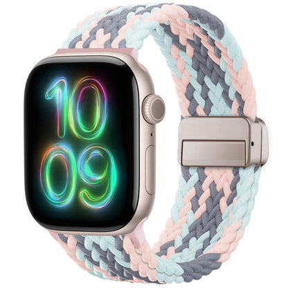 Braided Stretchy Band Compatible with Apple Watch Bands 38mm 40mm 41mm 42mm 44mm 45mm 46mm 49mm Women Men, Soft Nylon Solo Loop Magnetic Sport Strap for iWatch Series 10 9 8 7 6 5 4 3 2 1 SE Ultra