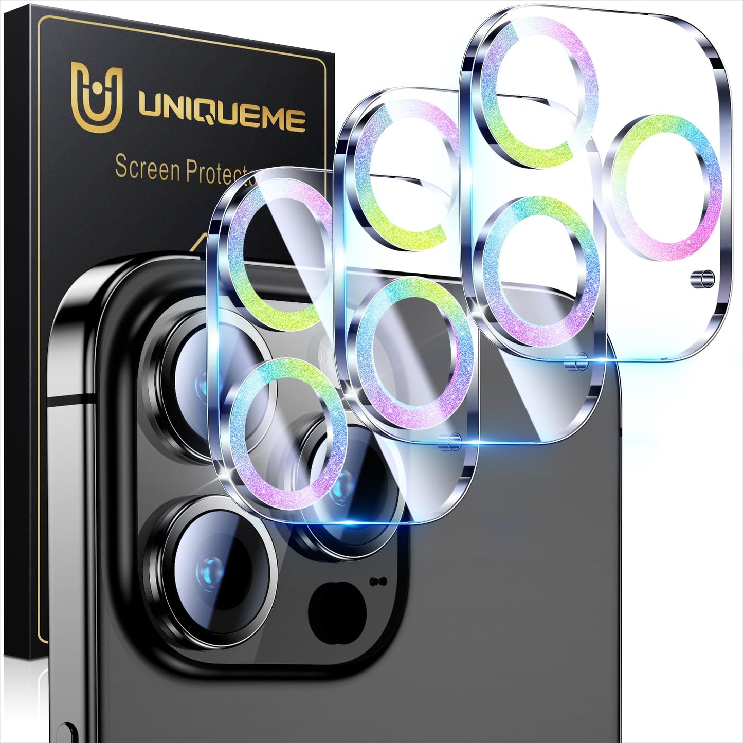 UniqueMe Compatible for 3 Pack iPhone 17 Pro Camera Lens Protector - [Drop Protection] 9H Tempered Glass Camera Cover Screen [Update New Version]【Not for 17 Pro Max】