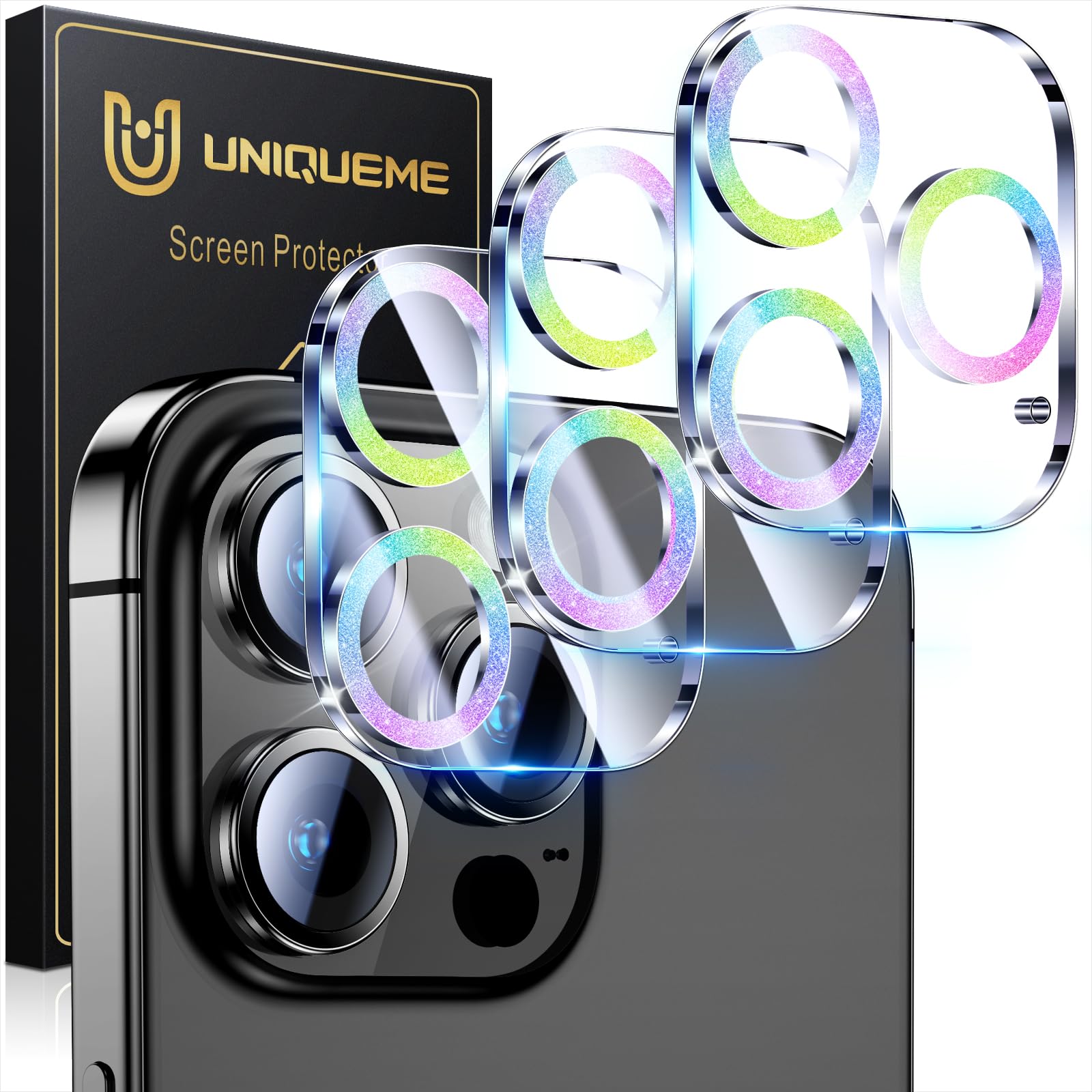 UniqueMe Compatible for 3 Pack iPhone 17 Pro Camera Lens Protector - [Drop Protection] 9H Tempered Glass Camera Cover Screen [Update New Version]【Not for 17 Pro Max】