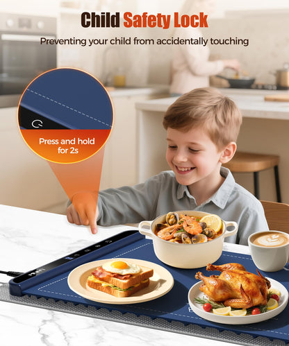 Food Warming Mat with Heat-Resistant Pad, 26X15 Inch, 6 Temperature & 6 Timer Settings, Child Lock Safety,Food Warmer Chafing Dishes for Buffet,Gatherings,Parties,Everyday Use
