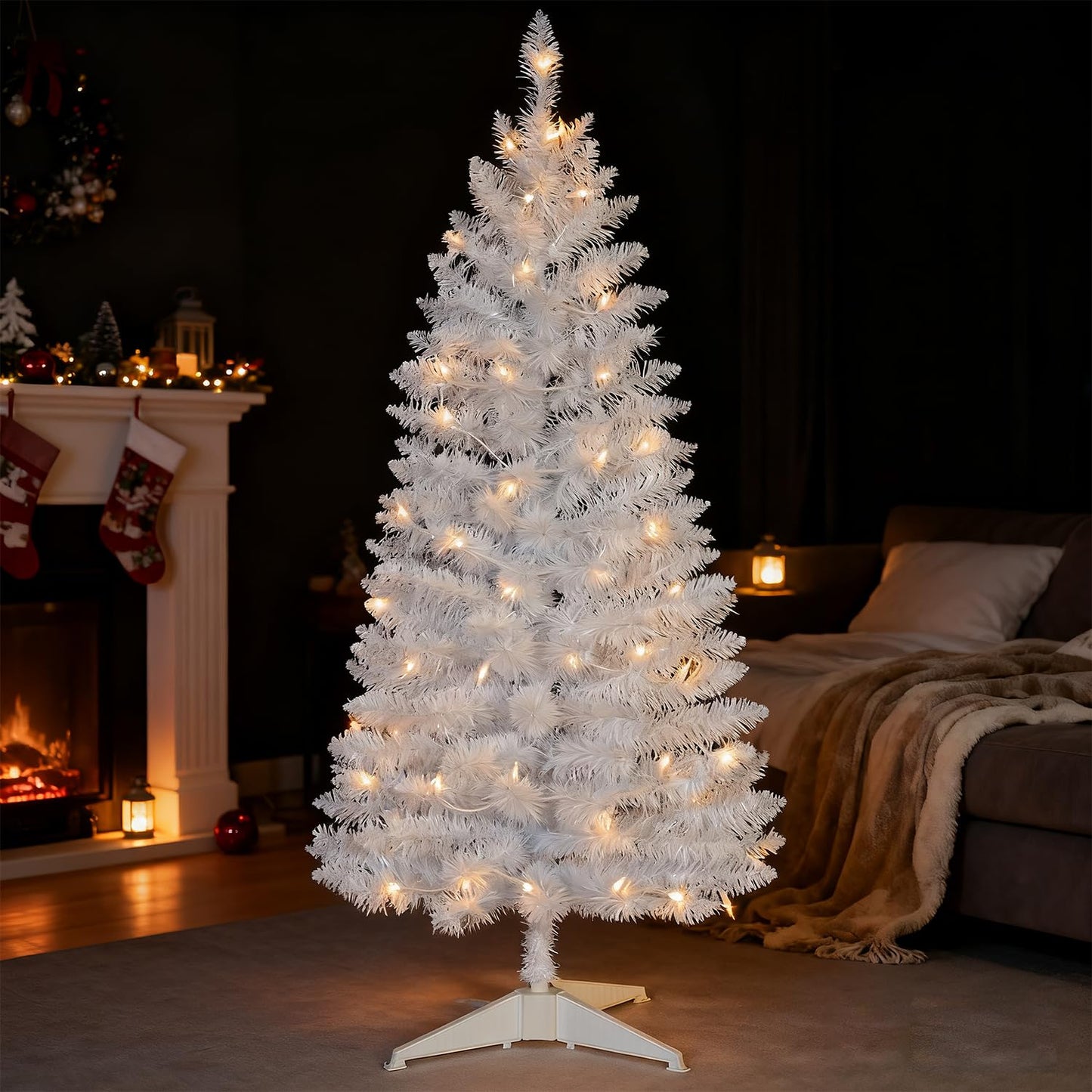 4ft Lighted Artificial Black Christmas Tree, Not Pre-lit Black Tinsel Pine Trees with Lights, Ideal for Ideal for Home, Office, and Xmas Party Décor - Includes Stand