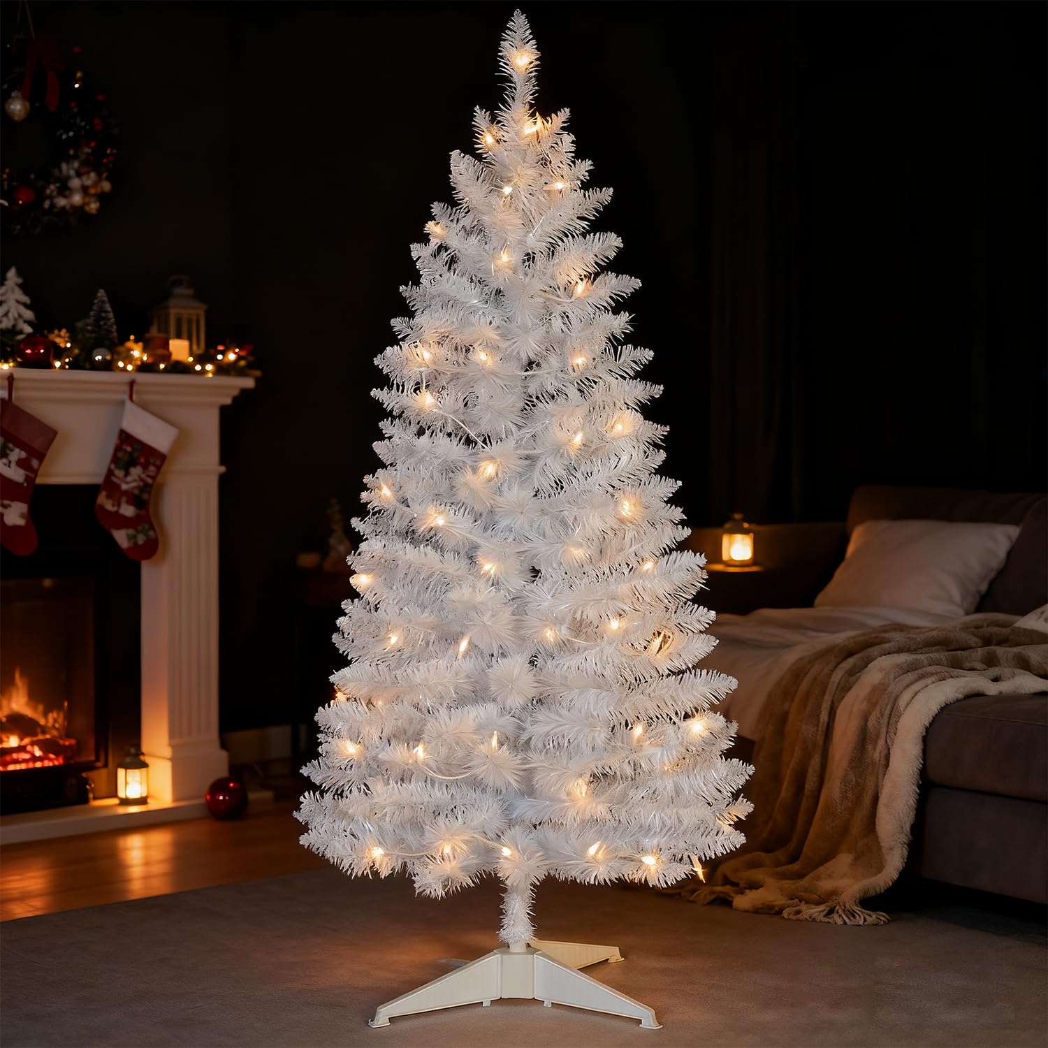 4ft Lighted Artificial Black Christmas Tree, Not Pre-lit Black Tinsel Pine Trees with Lights, Ideal for Ideal for Home, Office, and Xmas Party Décor - Includes Stand