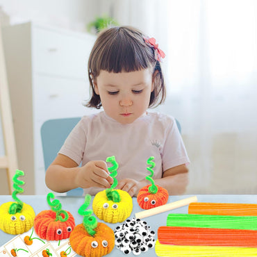 Pipe Cleaners DIY Pumpkin Decoration Halloween Crafts for Kids 200Pcs 4 Assorted Pipe Cleaners Craft Pumpkins Decorating Kit Chenille Stems Eyes Halloween Thanksgiving Fall Decor Gifts Toys for Kids