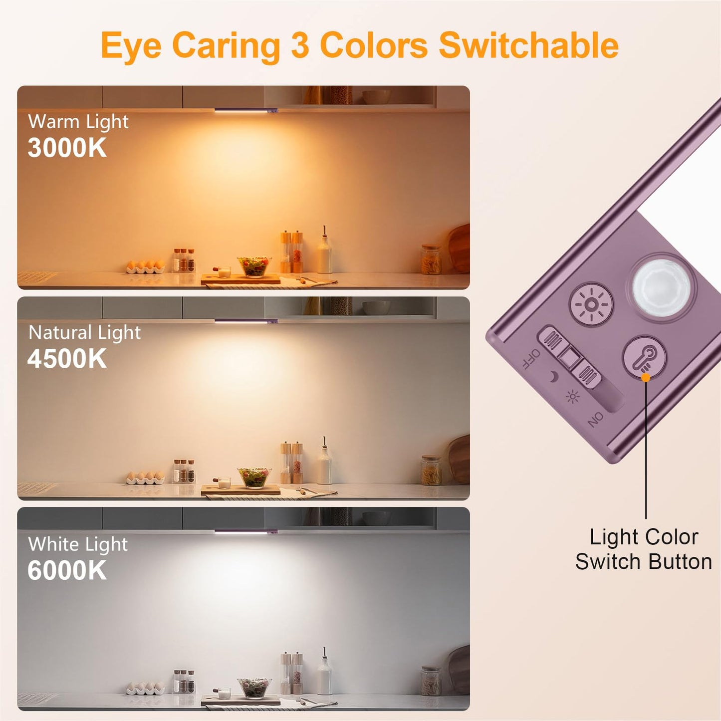Gritin 10.2inch Under Cabinet Lighting Rechargeable -84 LED Super Bright,3-Color& 5 Level Brightness,4 Modes,Motion Sensor,Long Lasting- Easy Installation Magnetic Under Cabinet Closet Lights -2 Pack