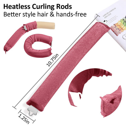 Heatless Curlers, Heatless Curls Overnight Set for Women, Soft Hair Curlers to Sleep In, Jumbo No Heat Hair Curlers Set with Headscarf and Hook for Long Hair (DarkBrown, 4 Packs)