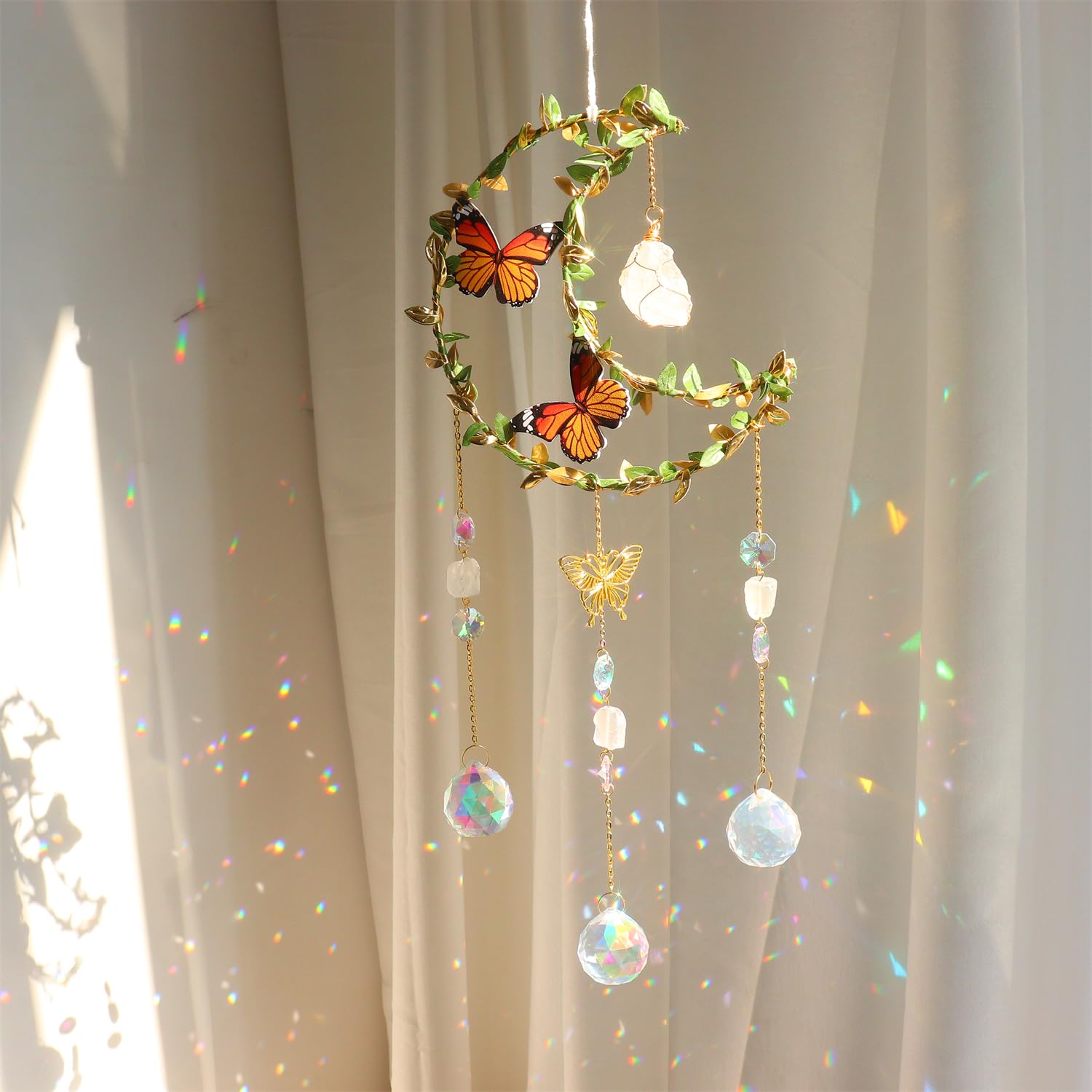 Suncatcher - Amethyst Moon Crystal Sun Catcher Window Hanging, Good Luck Charms Gifts for Women Chrismas Thanksgiving Birthday Crystal