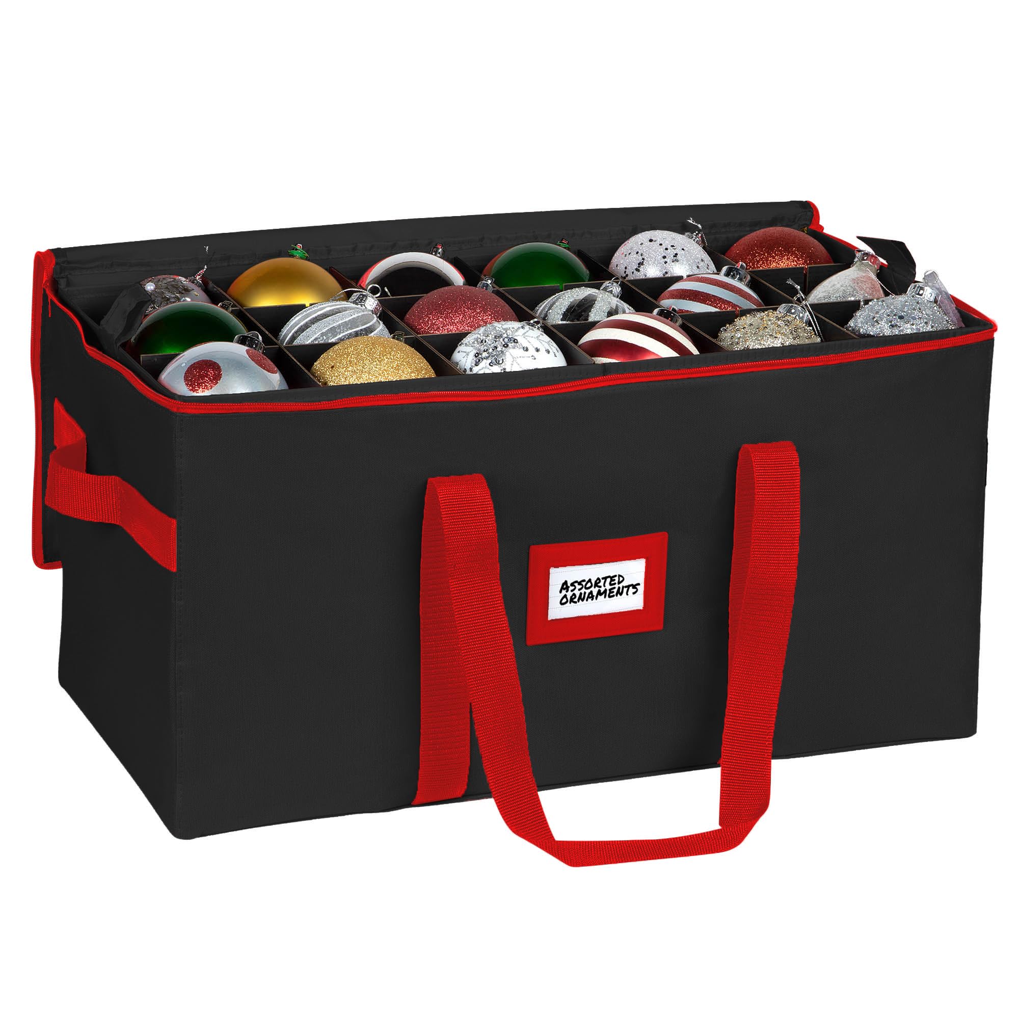 Christmas Ornament Storage Container,Box Stores Up to 128-3 inch ornaments, Adjustable Dividers, Large Organizer Bin to Protect and Store Holiday Décor - Black