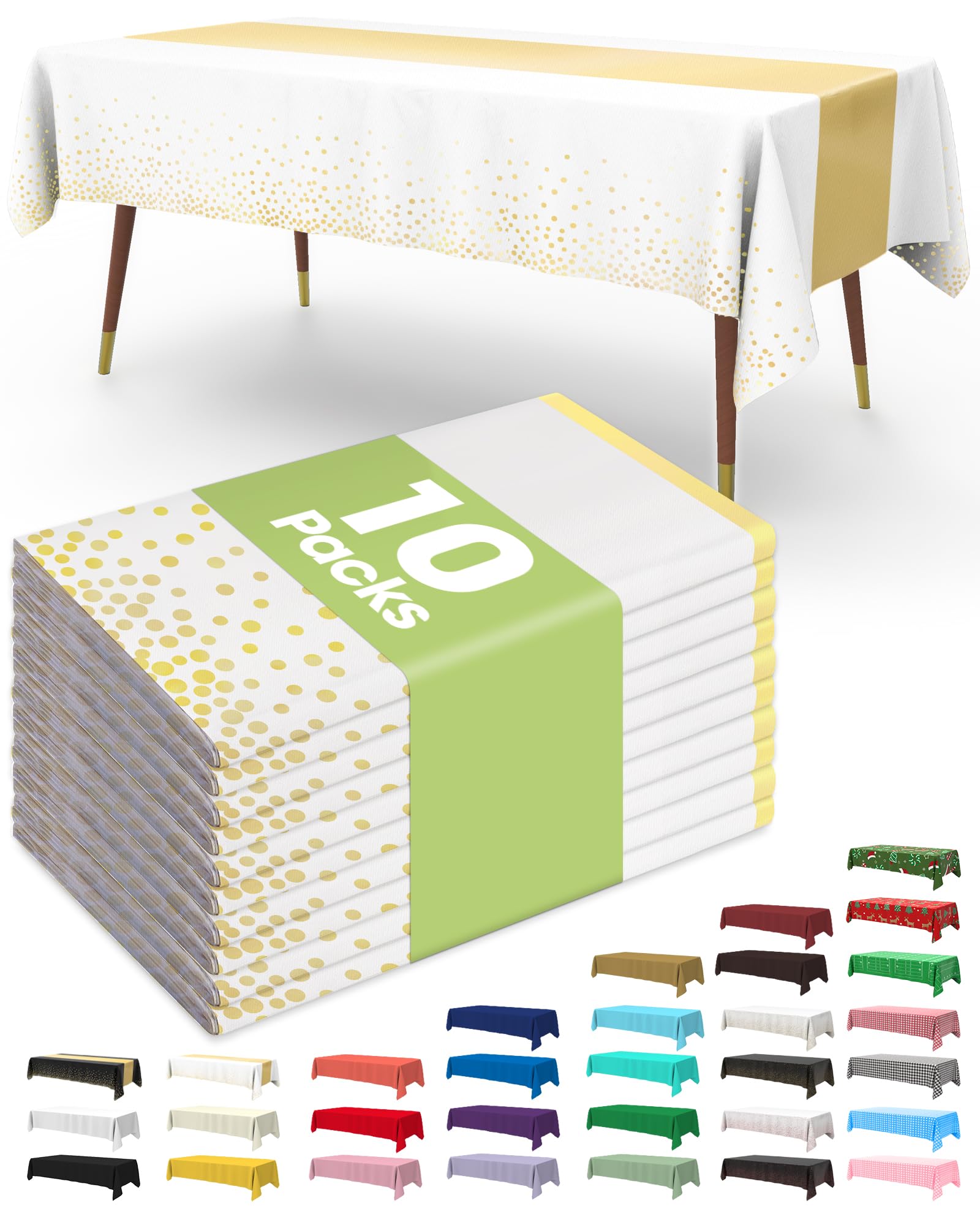 Pureegg Plastic Table Cloth Disposable 10 Pack, 54 x 108 Inch Table Cloths, Party, Picnic, Wedding, Decorative Tablecloths, Rectangle, White Plastic Cover, Leakproof & Sturdy, White