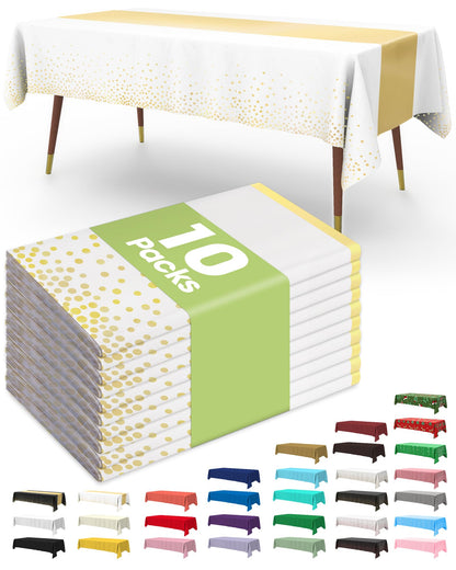 Pureegg Plastic Table Cloth Disposable 10 Pack, 54 x 108 Inch Table Cloths, Party, Picnic, Wedding, Decorative Tablecloths, Rectangle, White Plastic Cover, Leakproof & Sturdy, White