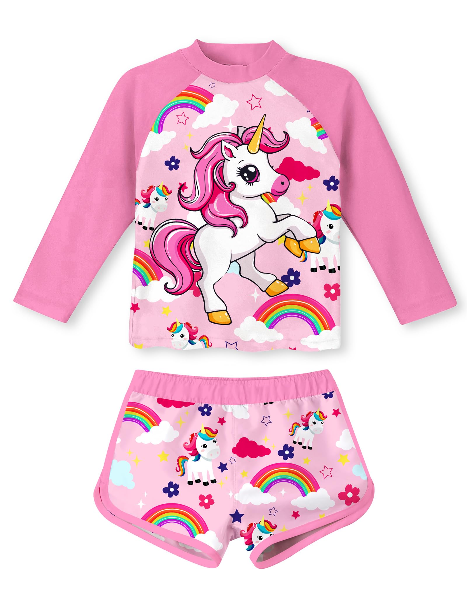 Vogseek 4-10T Girls Rashguard 2 Pieces Long Sleeve Swimsuit Swimwear with Shorts