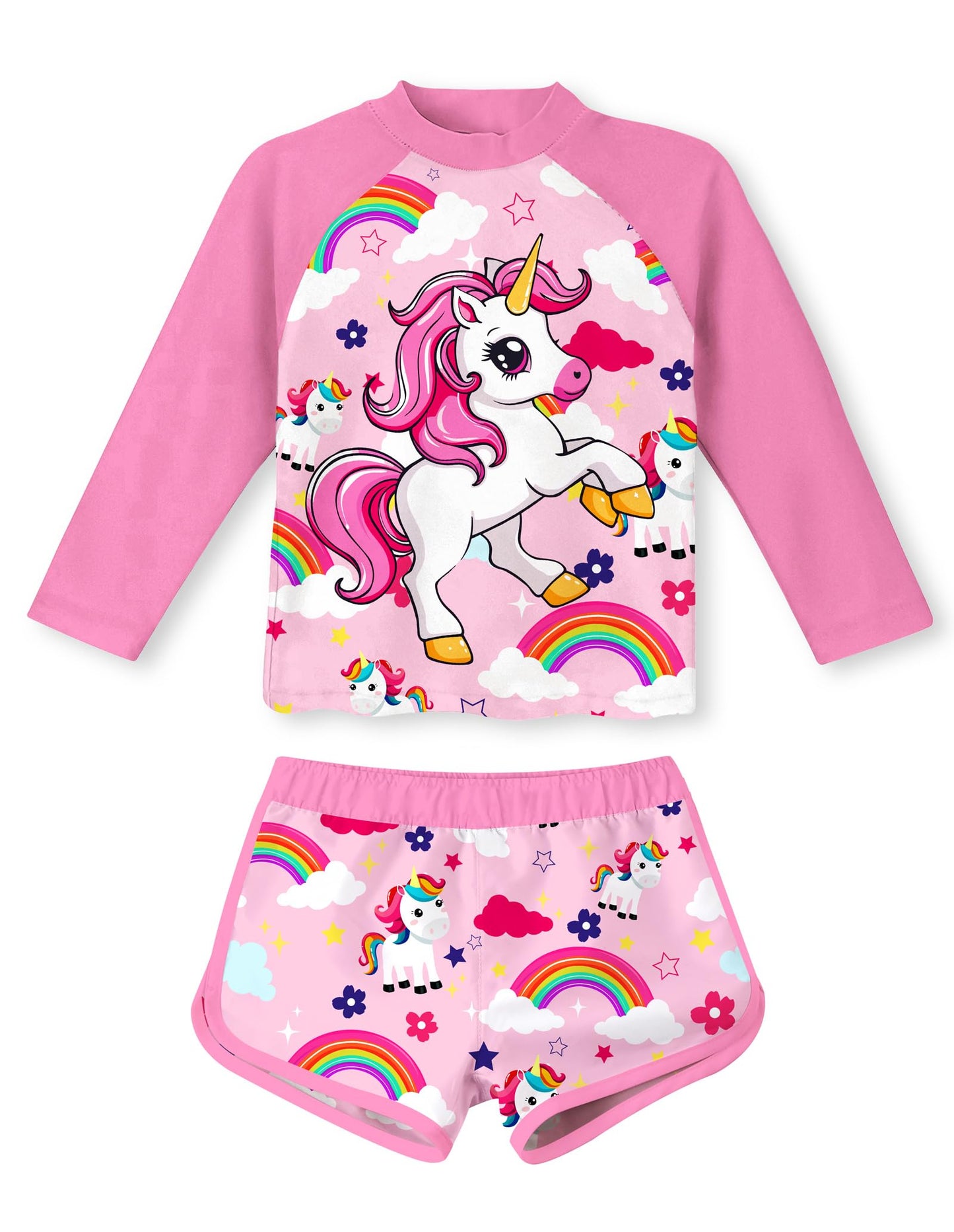 Vogseek 4-10T Girls Rashguard 2 Pieces Long Sleeve Swimsuit Swimwear with Shorts