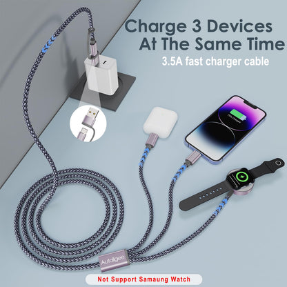 Travel Essentials for Apple Watch Charger,3 in 2 USB C Cable PD20W Block for Multi Charging Cable Cord,Vacation Camping RV Essentials Portable Designed for iWatch &iPhone 17-11 -4.1FT