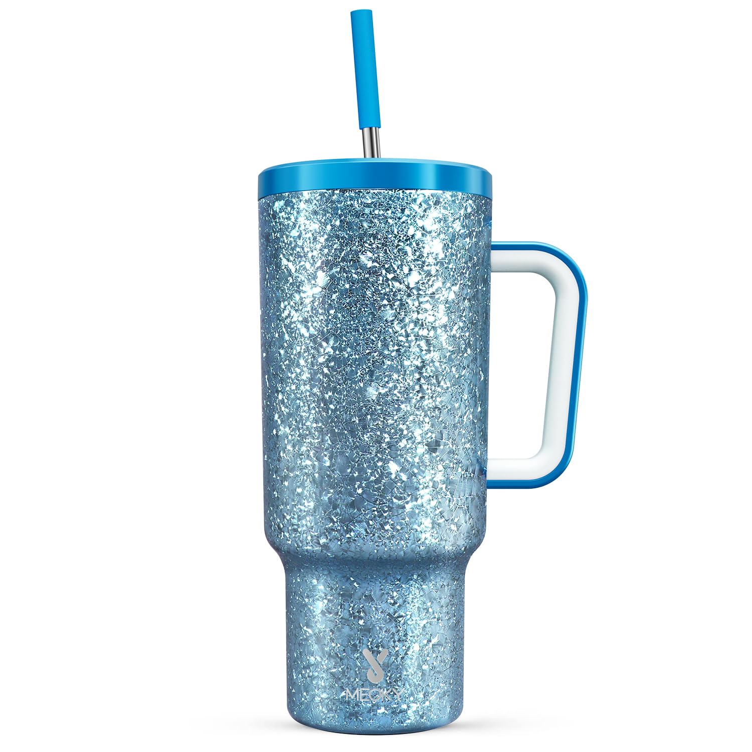 Meoky 40 oz Christmas Tumbler with Handle and Straw, Xmas Tumbler with Lid and Straw, Insulated Stainless Steel Travel Mug, Christmas Gifts for Women Men Adults (Jolly Reindeer)