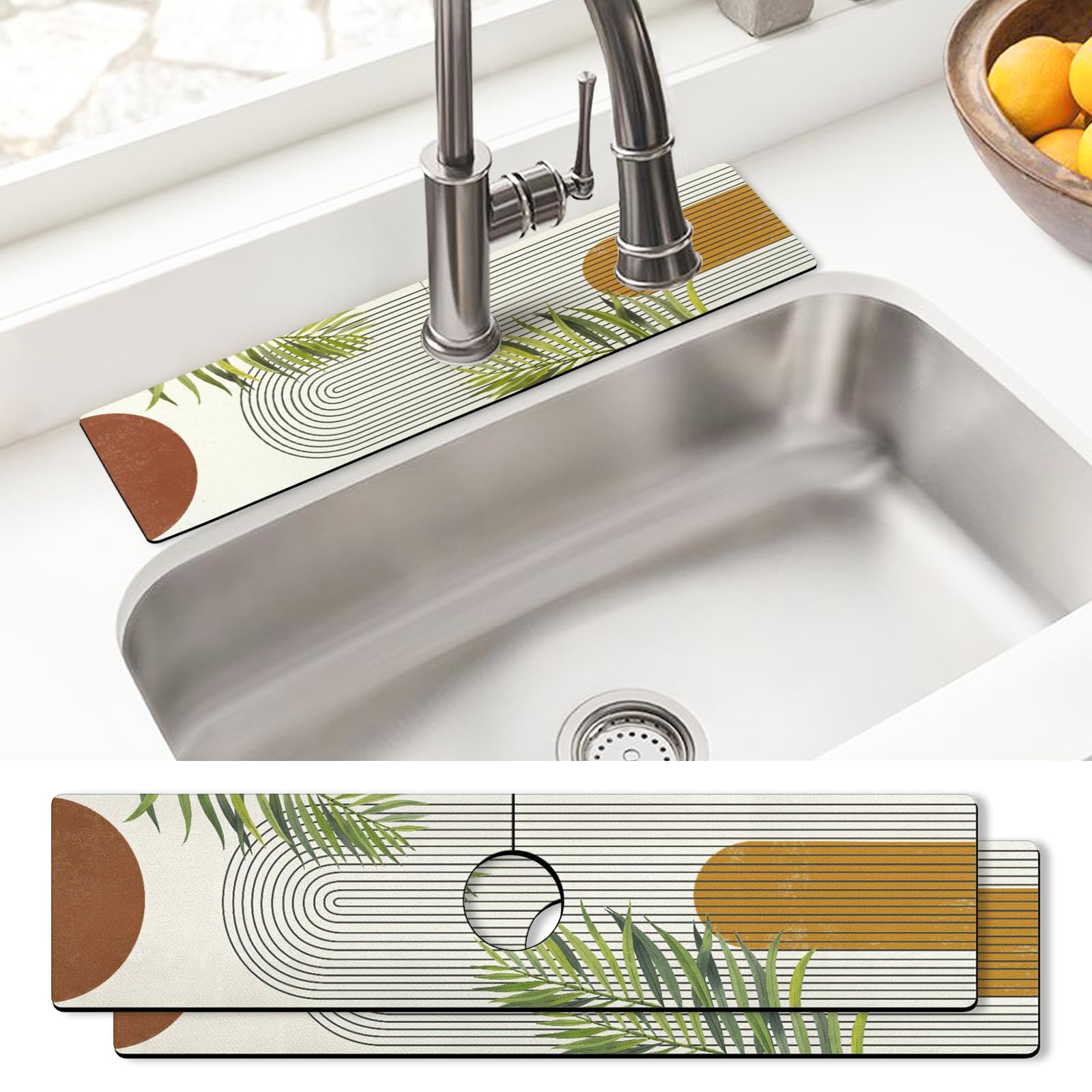 Sink Faucet Absorbing Mat, 2 Pack Drying Mat Around Faucet Sink Splash Guard Behind Faucet Sinkmat For Kitchen Bathroom Island Rv 24 * 5.5 Inch (60 * 14 cm)