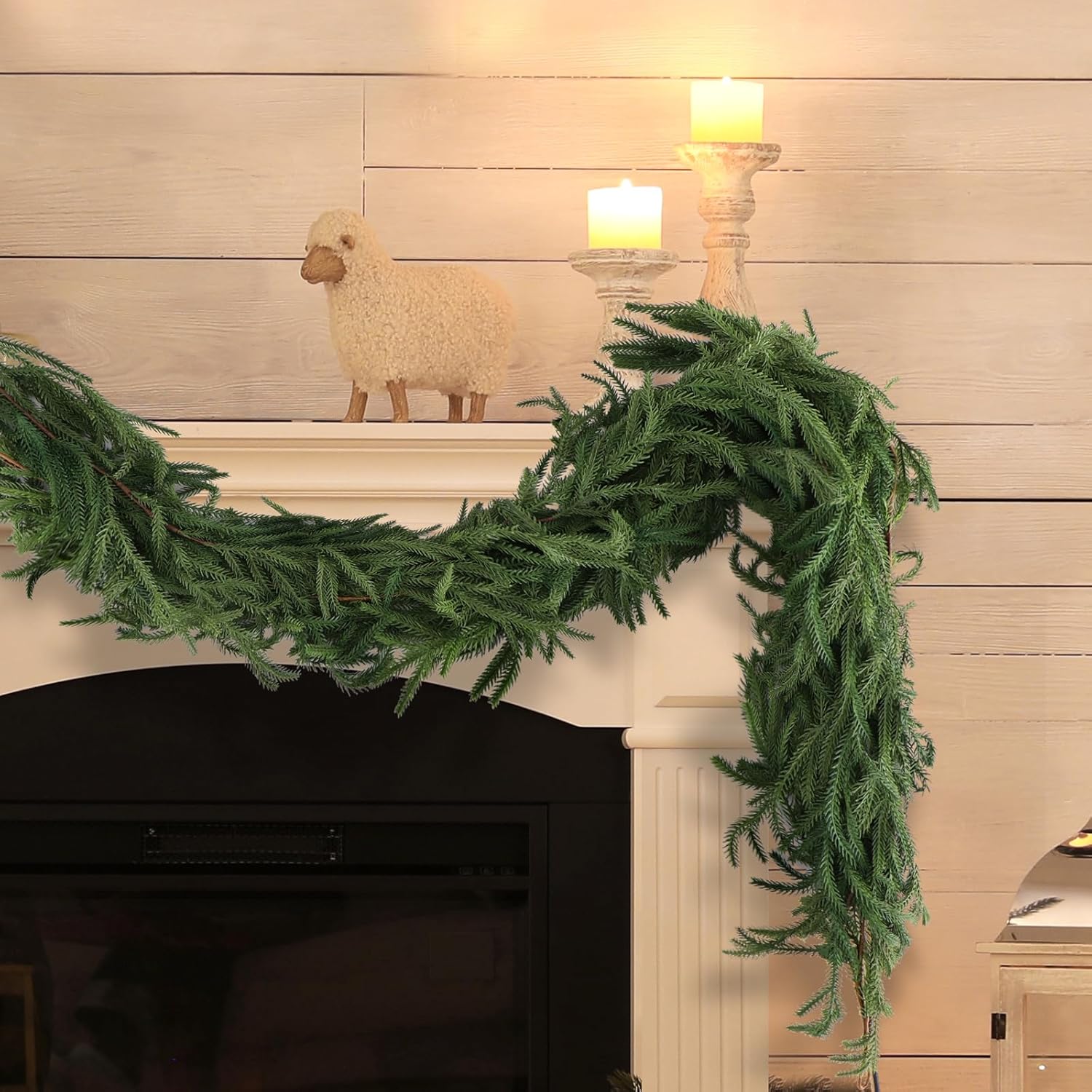 4 Pack Christmas Norfolk Pine Garlands 6FT, Real Touch Artificial Greenery Garland – Full Evergreen Pine Garland for Mantle, Fireplace, Table, Wall, Stairs & Outdoor Holiday Décor