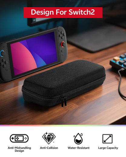 Switch 2 Pro Controllers Accessories Bundle for Nintendo 17-in-1: Carrying Case, Screen Protector, Thumb Grip for Joycon, Dockable Console Protective Cover Shell, Steering Wheel, 2025 Switch2 Game Kit