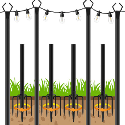 6 Pack String Light Poles, Outdoor String Light Pole 10 ft Forked Metal Light Pole with Adjustable Outdoor Light Stand, Deck, Backyard, Garden, Wedding, Rustproof and Sturdy with Hooks