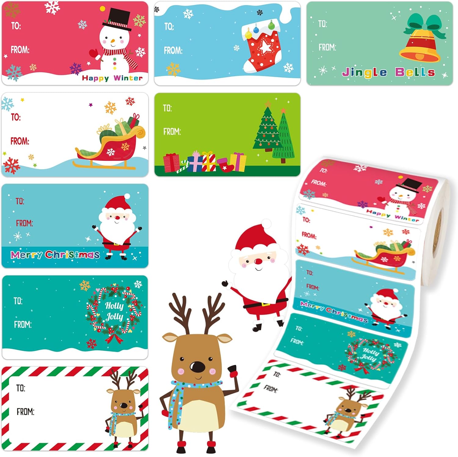 500 PCS Tags - Santa Claus Stickers, Self-Adhesive Cartoon Christmas Tags for Festival & Holiday Decor（New）