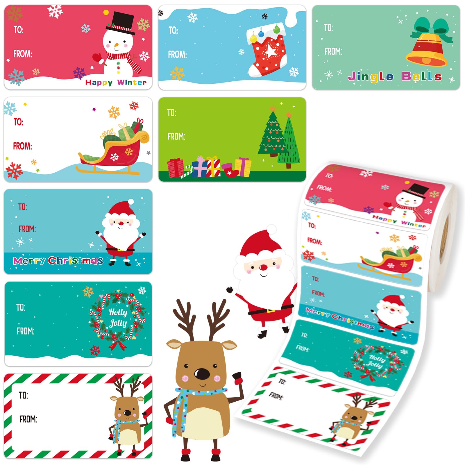 500 PCS Tags - Santa Claus Stickers, Self-Adhesive Cartoon Christmas Tags for Festival & Holiday Decor（New）