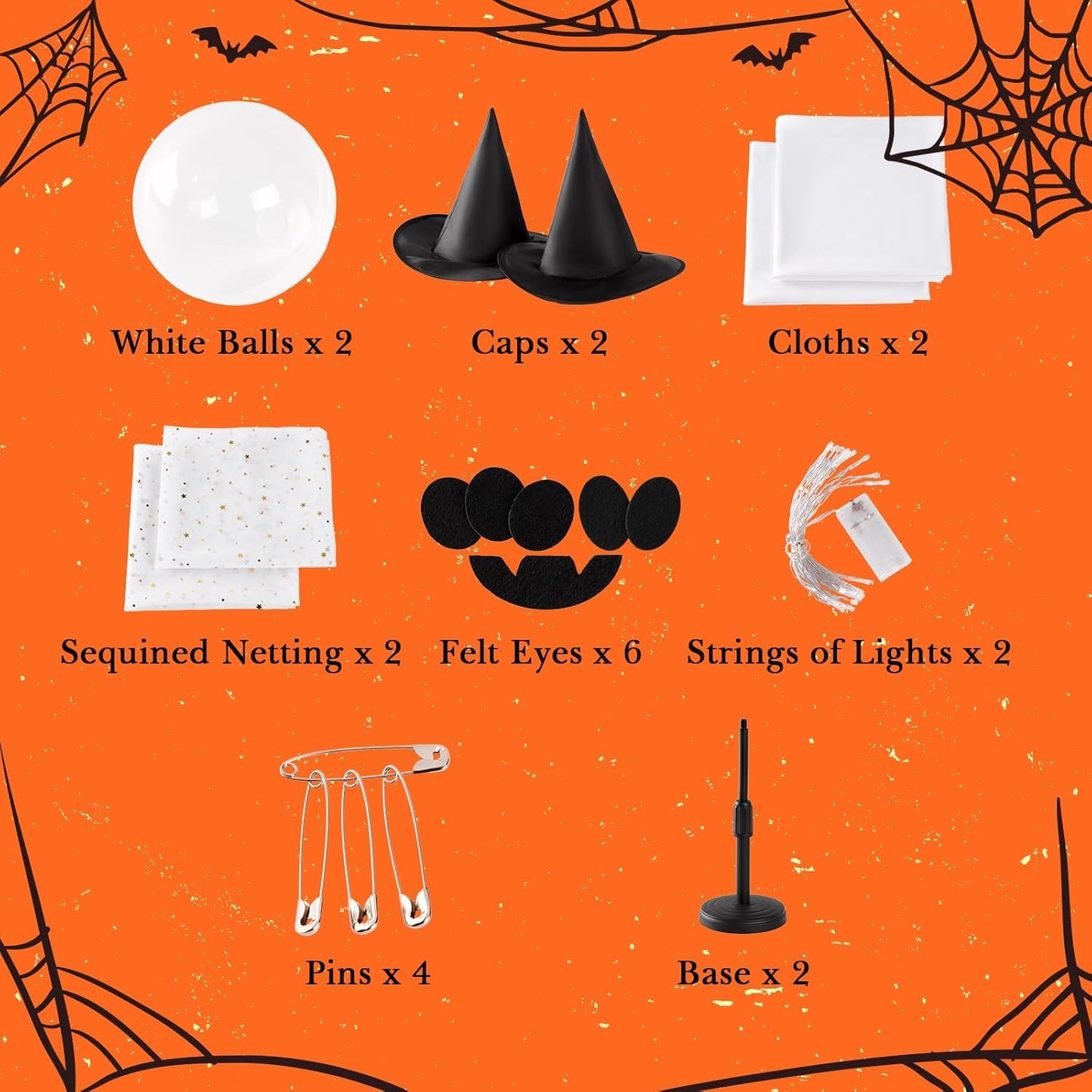 2Pcs Halloween Ghosts Decorations Indoor - Light Up Ghost Crafts with Sequined Netting, Cute Halloween Party Decorations, Spooky Ghost Decor for Home Table Fireplace Kitchen and Office