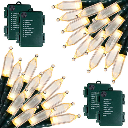 Brightown Battery Operated Christmas Lights 4 Pack 18 Feet 50 LED Clear Mini String Lights with 8 Modes Waterproof Tree Lights for Xmas Outdoor Indoor Holiday Party Garden Decor, Warm White