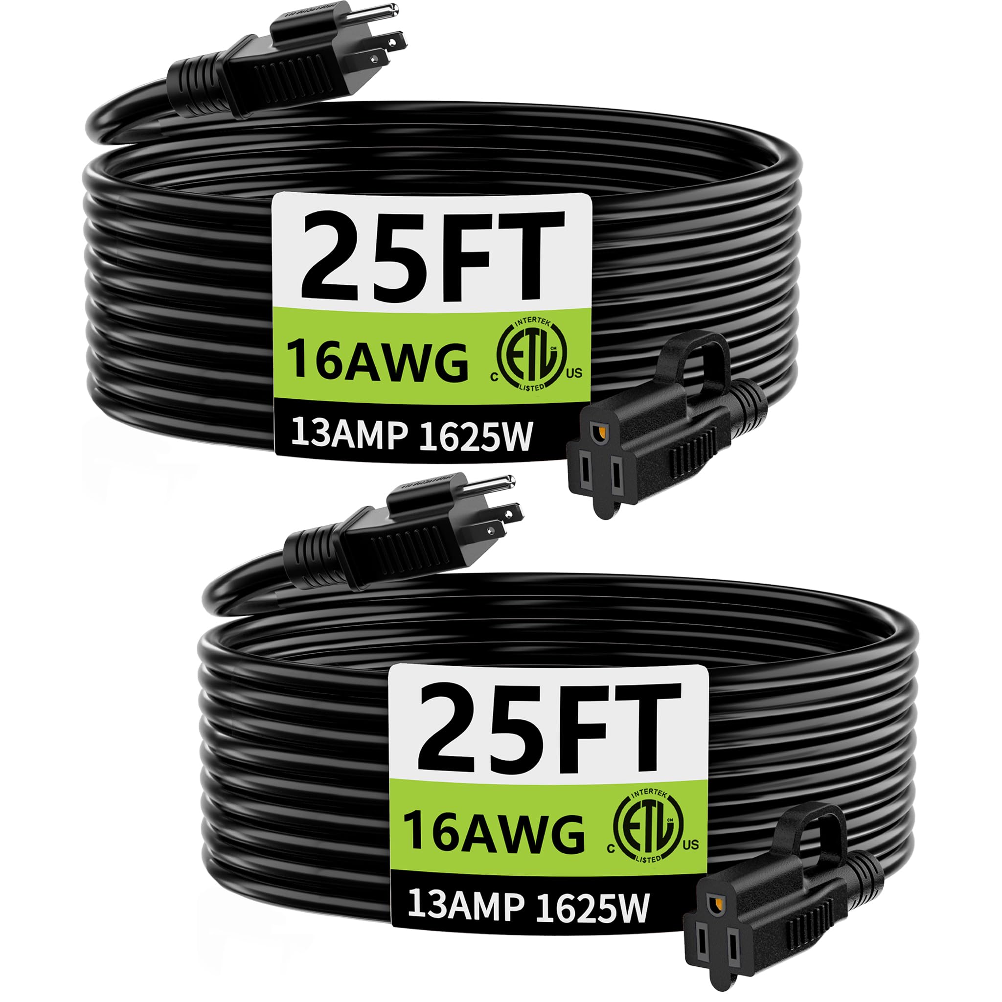 HUANCHAIN Indoor Outdoor Black Extension Cord 50 ft Waterproof, 16/3 Gauge Flexible Resistant Appliance Extension Cord Outside, 13A 1625W 16AWG SJTW, 3 Prong Heavy Duty Electric Cable, ETL Listed