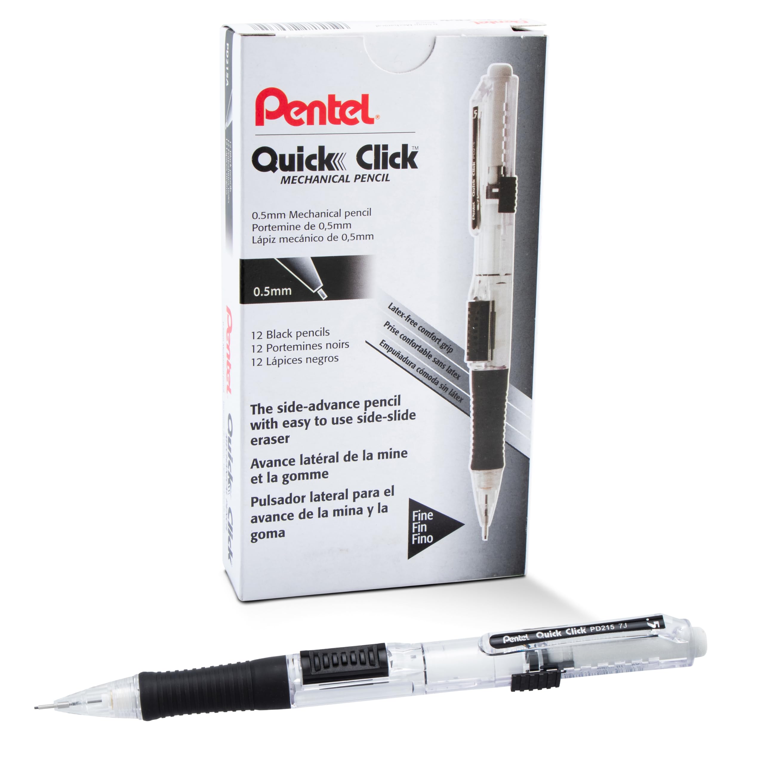 Pentel Quick Click Mechanical Pencil, (0.7mm), Medium, Gray Barrel, Box of 12 Pencils (PD217N)