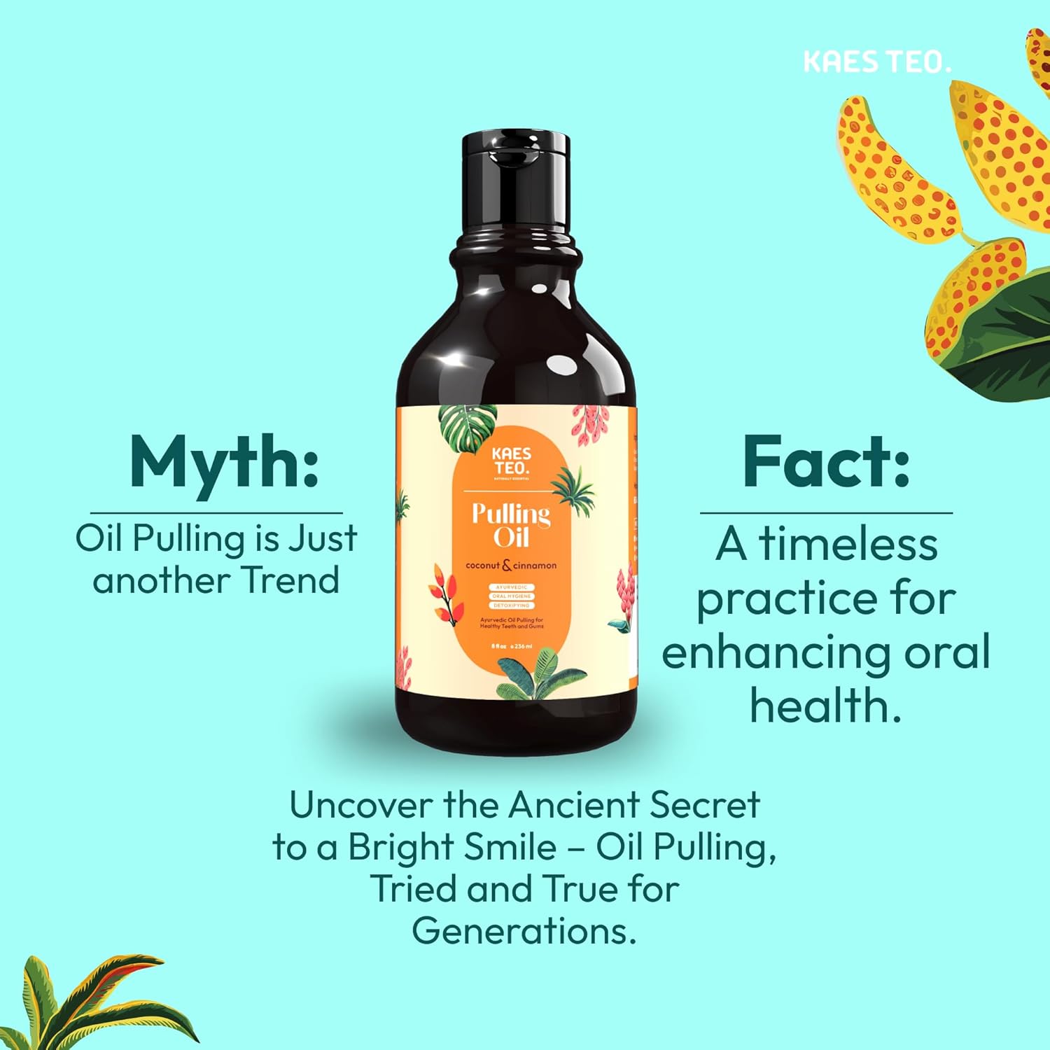 Coconut Oil Pulling with Cinnamon & Clove Bud Essential Oil for Healthy Teeth & Gums, Bad Breath Treatment, Teeth Whitening Mouthwash, Healthy Teeth & Gums, Alcohol Free, 100% Natural 8 Fl Oz