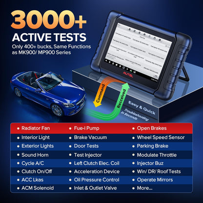 Autel Scanner MaxiCheck MX808S, 2025 US Ver. of MaxiCOM MK808S/ MK808Z, Bidirectional 11OS as MX900 MK900 MK900BT, 3000+ Active Test, 28+ Service, OE All System OBDII Diagnostic Tool, FCA Autoauth