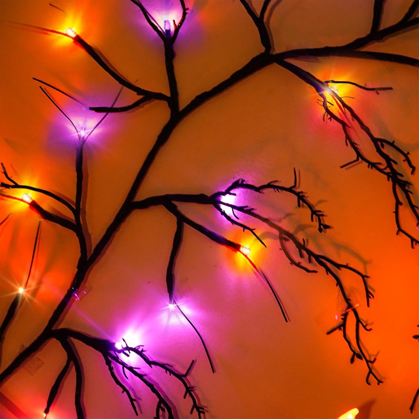 [8 Modes & Timer] 6 Ft 54LED Halloween Garland with Lights, Orange Purple Willow Vine Twig Garland Battery Operated Indoor Outdoor Fireplace Table Wall Home Party Halloween Decor