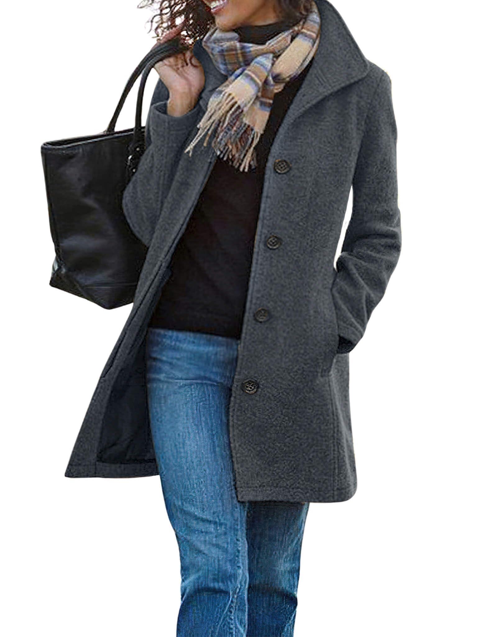 CHARTOU Women's Casual Thicken Wool Blend Stand Collar Single Breasted Pea Coat